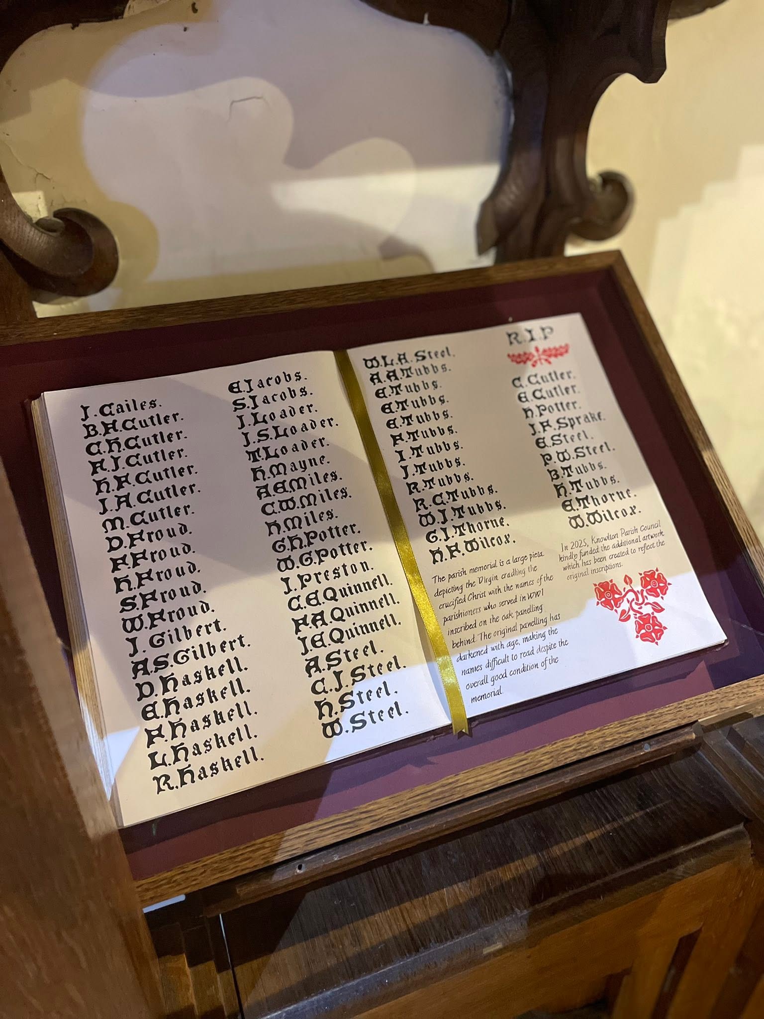 Refurbished War Memorial Woodlands Church of Ascension